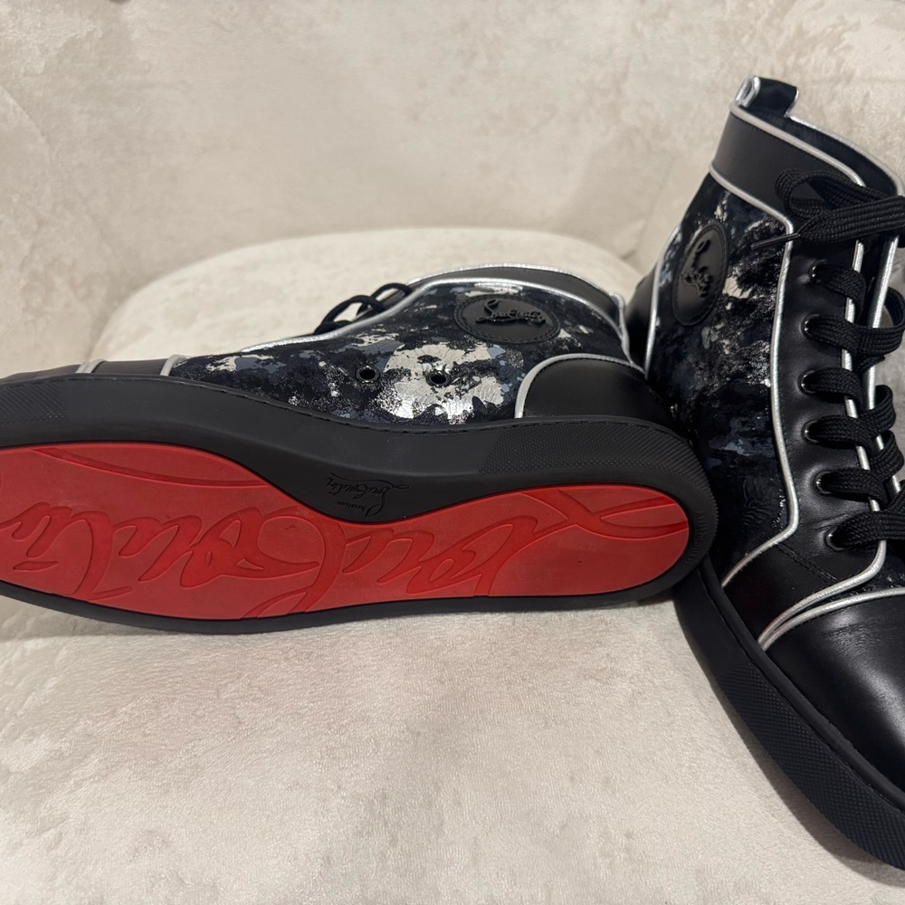 Christian Louboutin Black and Silver High-Top Sneakers - Picture 3 of 11